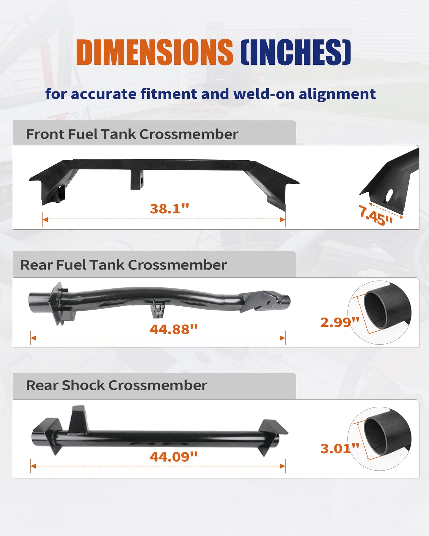3PCS Front and Rear Fuel Tank Support Crossmembers & Rear Shock Mount Crossmember Kit, Fit for 2007–2014 Chevy Silverado 1500 & GMC Sierra 1500 Ext & Crew Cab