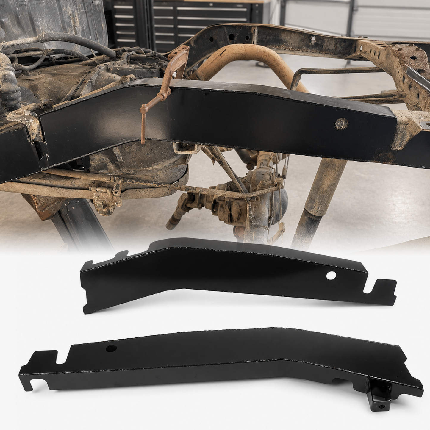 Over-Axle Frame Rust Repair Kit Fit for 1996-2004 Toyota Tacoma | XtraCab, Regular Cab & Double Cab, 2WD/4WD, Weld-On Mid-Rear Frame Sections at Bump Stop, 11GA E-Coated Steel