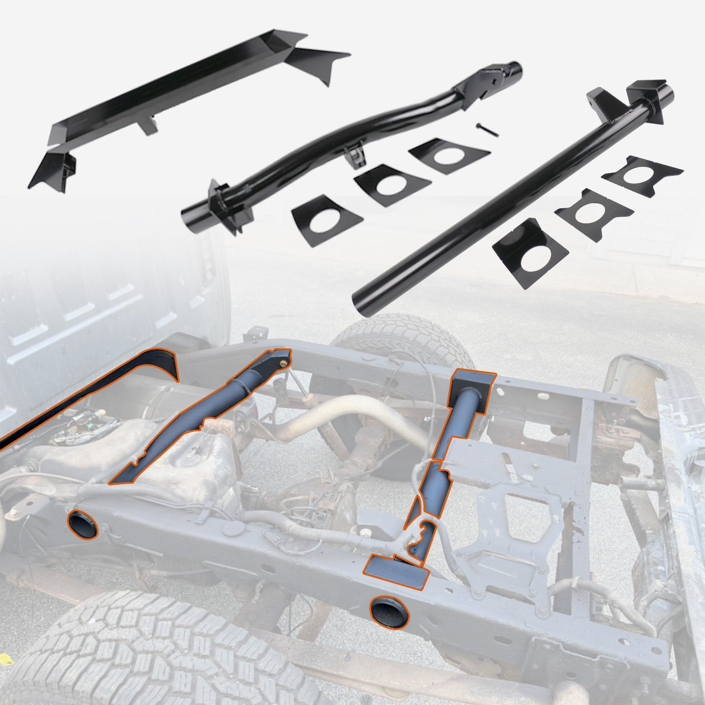 3PCS Front and Rear Fuel Tank Support Crossmembers & Rear Shock Mount Crossmember Kit, Fit for 2007–2014 Chevy Silverado 1500 & GMC Sierra 1500 Ext & Crew Cab