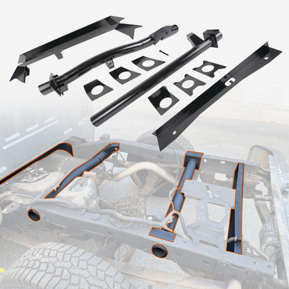 4PCS Front and Rear Fuel Tank Support Crossmembers & Rear Upper Shock Mount Crossmember & Rear Spare Tire Frame Crossmember Fit for 2007-2014 Chevy Silverado & GMC Sierra 1500 Ext & Crew Cab