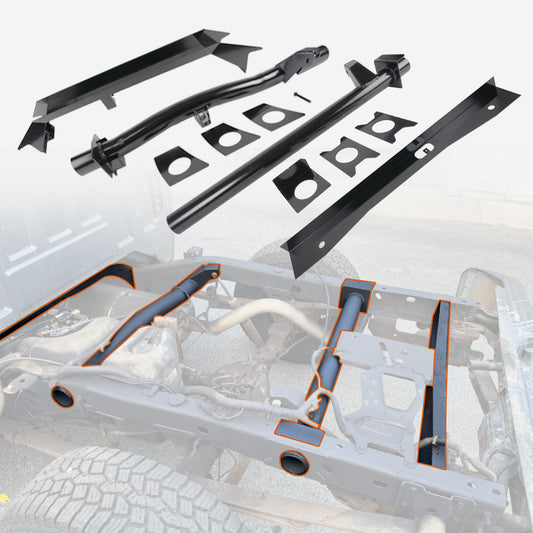 4PCS Front and Rear Fuel Tank Support Crossmembers & Rear Upper Shock Mount Crossmember & Rear Spare Tire Frame Crossmember Fit for 2007-2014 Chevy Silverado & GMC Sierra 1500 Ext & Crew Cab