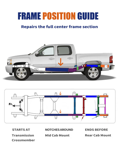 Tukvora Full Center Frame Rust Repair Kit Fit For 2007-2014 Chevy Silverado 1500 & GMC Sierra 1500, Extended Cab & Crew Cab, Weld-On E-Coated Frame Repair Section, Driver & Passenger Sides