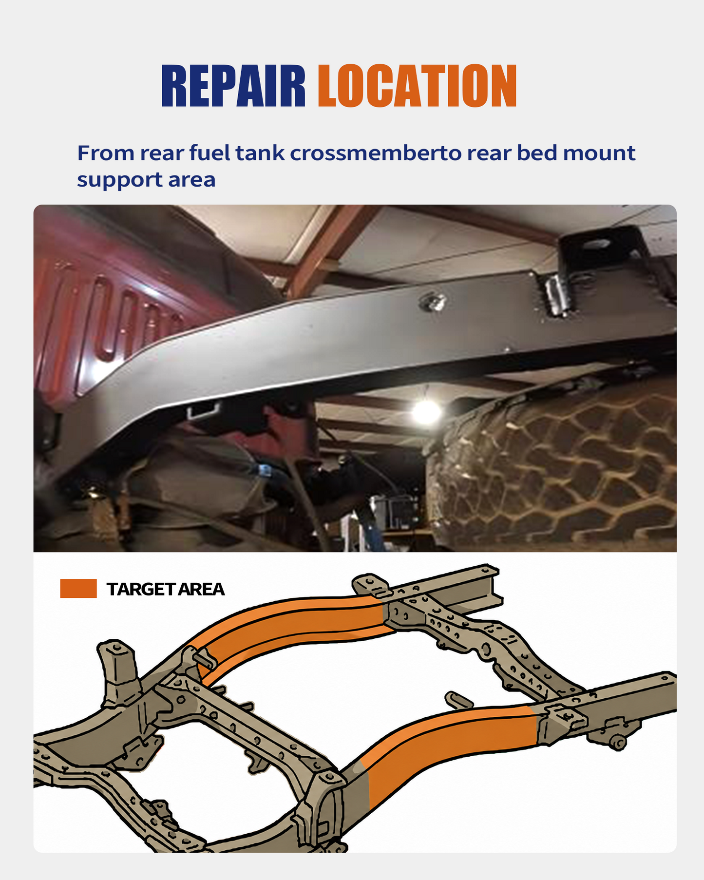 Over-Axle Frame Rust Repair Kit Fit for 1996-2004 Toyota Tacoma | XtraCab, Regular Cab & Double Cab, 2WD/4WD, Weld-On Mid-Rear Frame Sections at Bump Stop, 11GA E-Coated Steel