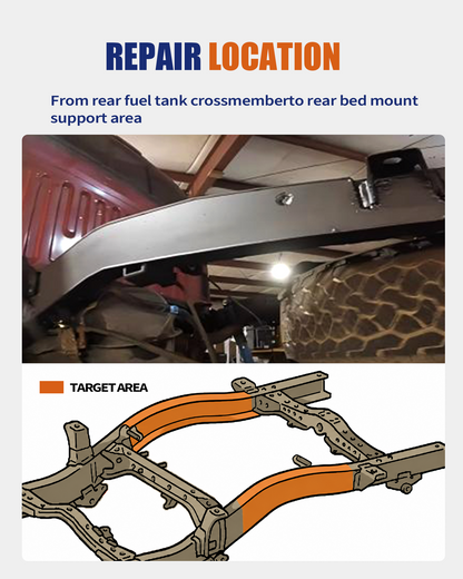 Over-Axle Frame Rust Repair Kit Fit for 1996-2004 Toyota Tacoma | XtraCab, Regular Cab & Double Cab, 2WD/4WD, Weld-On Mid-Rear Frame Sections at Bump Stop, 11GA E-Coated Steel