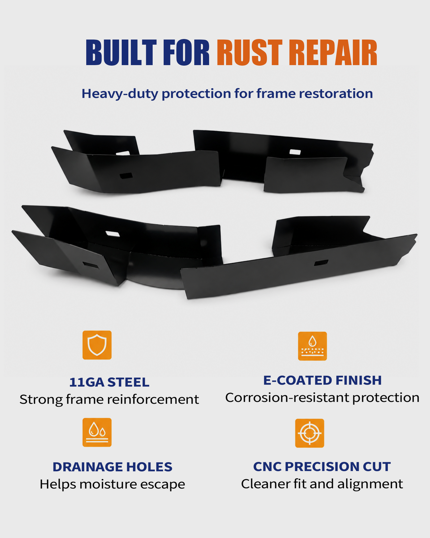 Front Frame Rust Repair Kit Fit for 2005-2015 Toyota Tacoma | 2nd Gen Access Cab & Double Cab, Weld-On Frame Sections, 11GA E-Coated Steel, Helps Restore Front Frame Support
