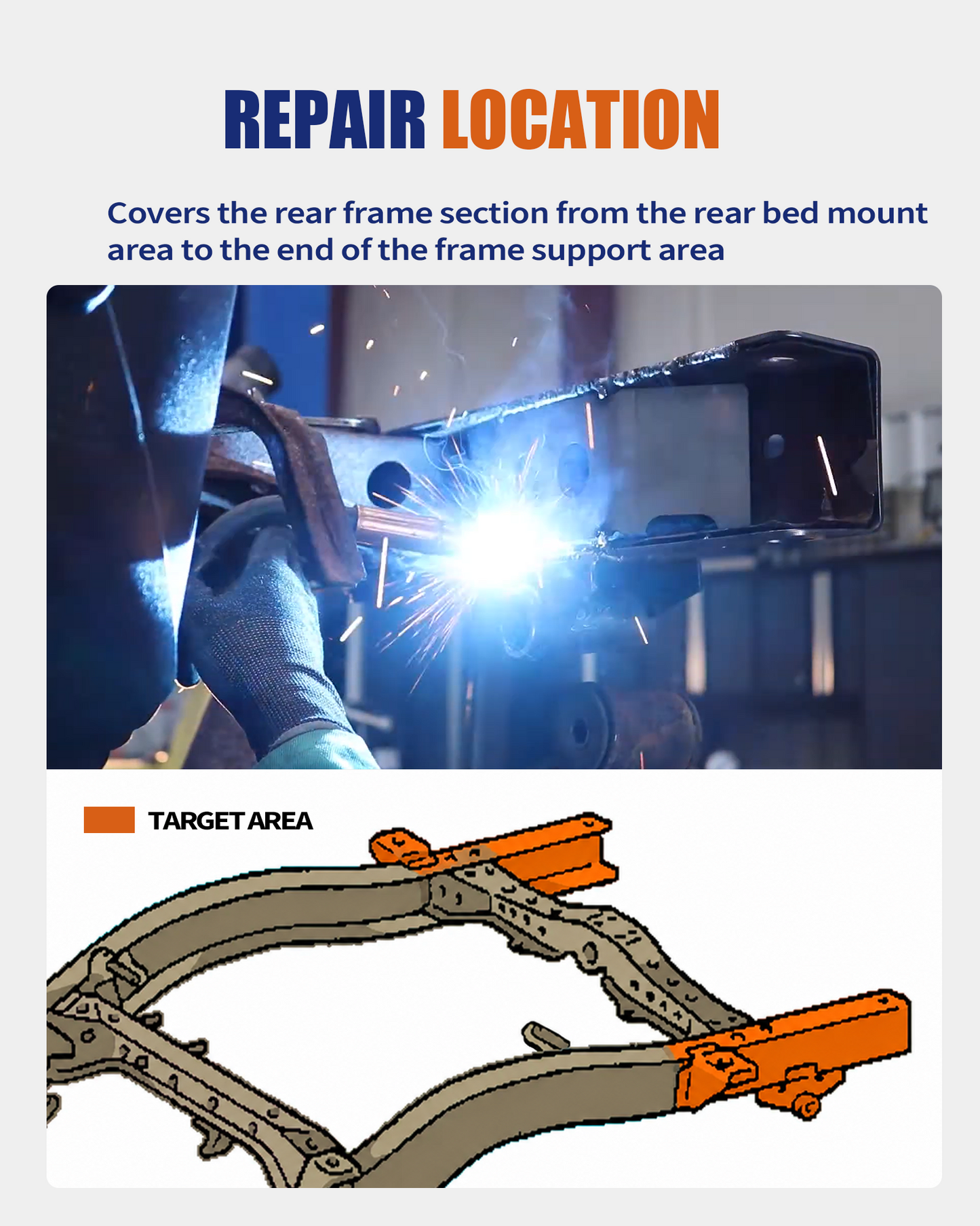 Rear Frame Rail Rust Repair Kit Fit for 1996-2004 Toyota Tacoma | XtraCab, Regular Cab & Double Cab, 2WD/4WD, Weld-On Rear Frame Sections with Shackle Mounts, 11GA E-Coated Steel