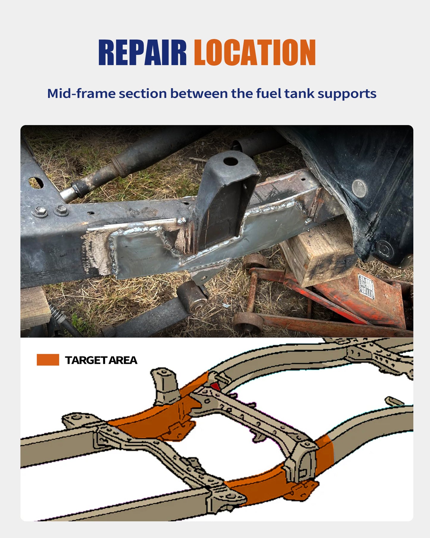 Mid Frame Rust Repair Kit Fit for 1996-2004 Toyota Tacoma XtraCab | 2WD/4WD, Weld-On Frame Sections with Spring Mounts, 11GA E-Coated Steel, Mid-Frame Support Restoration