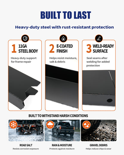 Tukvora Full Center Frame Rust Repair Kit Fit For 2007-2014 Chevy Silverado 1500 & GMC Sierra 1500, Extended Cab & Crew Cab, Weld-On E-Coated Frame Repair Section, Driver & Passenger Sides