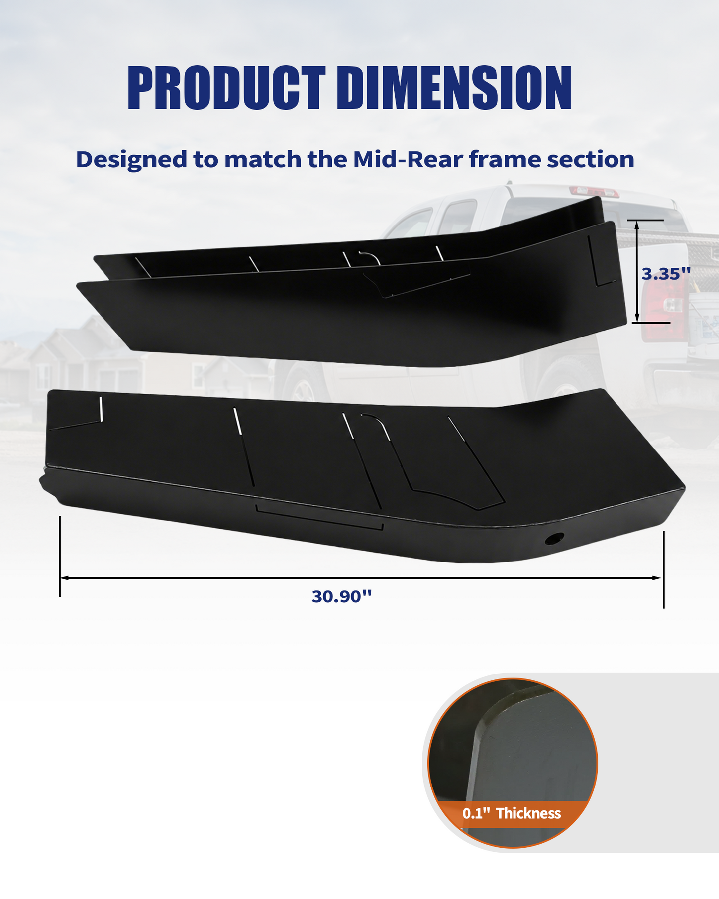 Mid-Rear Frame Repair Kit Fit for 2007-2014 Chevy Silverado 1500 & GMC Sierra 1500, Regular Cab Short Bed, 2WD/4WD, Weld-On E-Coated Frame Section, Driver & Passenger Sides