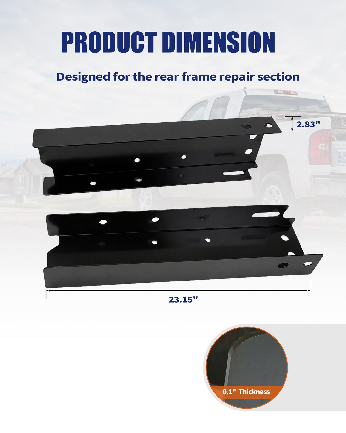Rear Frame Section Rust Repair Kit Fit for 1999-2014 Chevy Silverado 1500 & GMC Sierra 1500 Long Bed 2WD/4WD, Weld-On 11GA E-Coated Steel, Driver & Passenger Sides