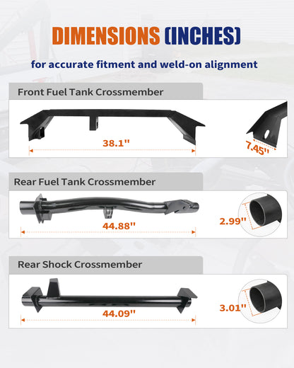 3PCS Front and Rear Fuel Tank Support Crossmembers & Rear Shock Mount Crossmember Kit, Fit for 2007–2014 Chevy Silverado 1500 & GMC Sierra 1500 Ext & Crew Cab