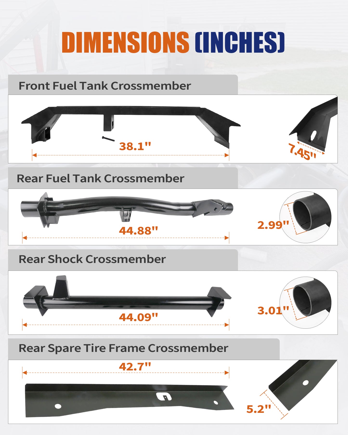 4PCS Front and Rear Fuel Tank Support Crossmembers & Rear Upper Shock Mount Crossmember & Rear Spare Tire Frame Crossmember Fit for 2007-2014 Chevy Silverado & GMC Sierra 1500 Ext & Crew Cab