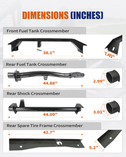 4PCS Front and Rear Fuel Tank Support Crossmembers & Rear Upper Shock Mount Crossmember & Rear Spare Tire Frame Crossmember Fit for 2007-2014 Chevy Silverado & GMC Sierra 1500 Ext & Crew Cab