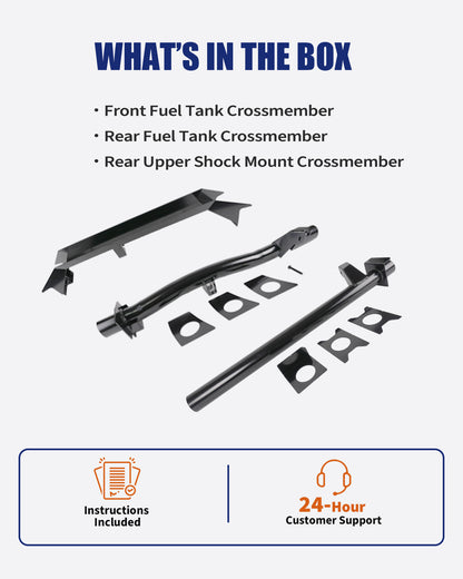 3PCS Front and Rear Fuel Tank Support Crossmembers & Rear Shock Mount Crossmember Kit, Fit for 2007–2014 Chevy Silverado 1500 & GMC Sierra 1500 Ext & Crew Cab