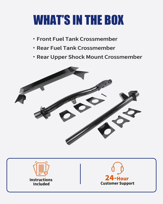 3PCS Front and Rear Fuel Tank Support Crossmembers & Rear Shock Mount Crossmember Kit, Fit for 2007–2014 Chevy Silverado 1500 & GMC Sierra 1500 Ext & Crew Cab