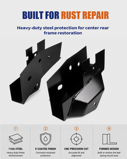 Center-Rear Frame Rust Repair Kit Fit for 2004-2008 Ford F-150 | SuperCrew Cab 5.5 FT Short Bed Only, Forward Leaf Spring Mounts, Weld-On 11GA E-Coated Steel, Frame Support Repair