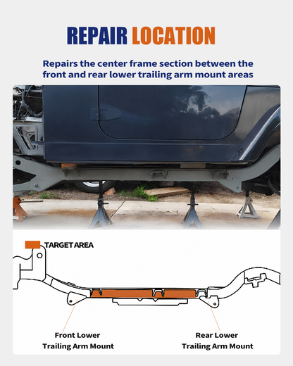 Center Frame Repair Fit for 2003-2006 Wrangler TJ & LJ Unlimited | Weld-On Frame Sections at Skid Plate Mount, 11GA E-Coated Steel for Corrosion Resistance, Center Frame Support Repair