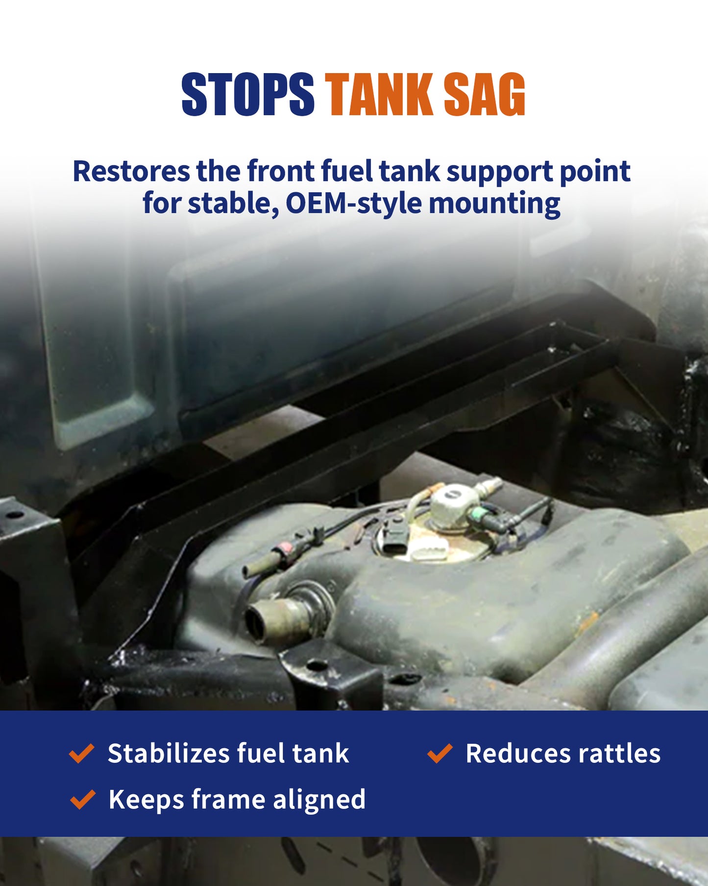Travesaño de soporte delantero del tanque de combustible, apto para Chevy Silverado 1500 y GMC Sierra 1500 de 2007 a 2014, solo cabina extendida y cabina doble, reparación de óxido del bastidor soldada