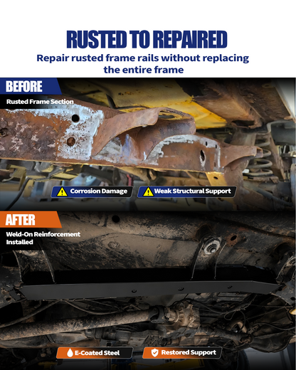 Center Frame Repair Fit for 2003-2006 Wrangler TJ & LJ Unlimited | Weld-On Frame Sections at Skid Plate Mount, 11GA E-Coated Steel for Corrosion Resistance, Center Frame Support Repair