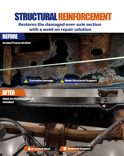 Over-Axle Frame Rust Repair Kit Fit for 2004-2008 Ford F-150 | SuperCrew Cab 5.5 FT Short Bed Only, Weld-On Over-Axle Frame Stiffeners, 11GA E-Coated Steel, Frame Support Repair