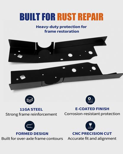 Over-Axle Frame Rust Repair Kit Fit for 2004-2008 Ford F-150 | SuperCrew Cab 5.5 FT Short Bed Only, Weld-On Over-Axle Frame Stiffeners, 11GA E-Coated Steel, Frame Support Repair