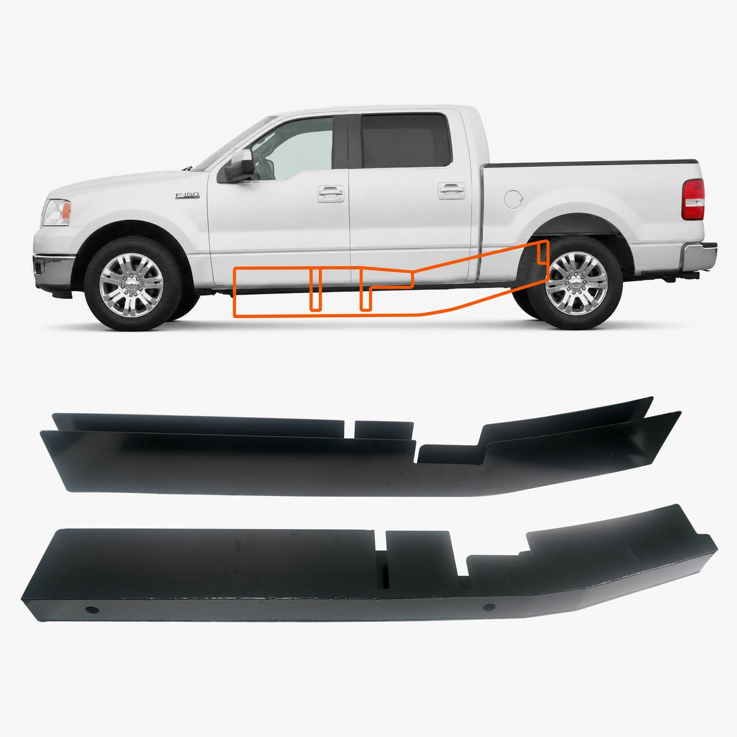 Center Frame Rust Repair Kit Fit for 2004-2008 Ford F-150 | SuperCrew Cab 5.5 FT Short Bed Only, 2WD/4WD, Weld-On Mid-Frame Sections, 11GA E-Coated Steel, Frame Support Repair