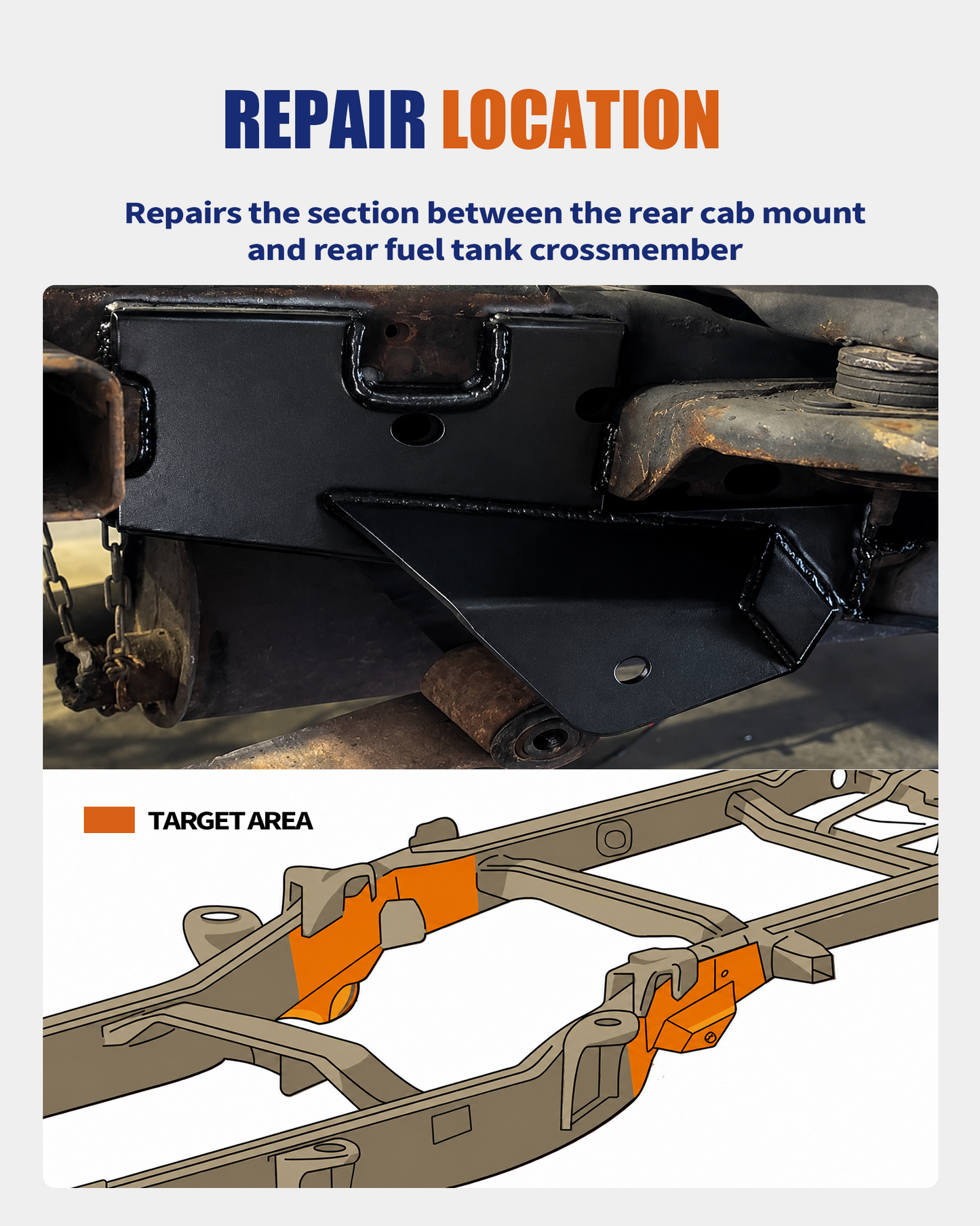 Center-Rear Frame Rust Repair Kit Fit for 2004-2008 Ford F-150 | SuperCrew Cab 5.5 FT Short Bed Only, Forward Leaf Spring Mounts, Weld-On 11GA E-Coated Steel, Frame Support Repair